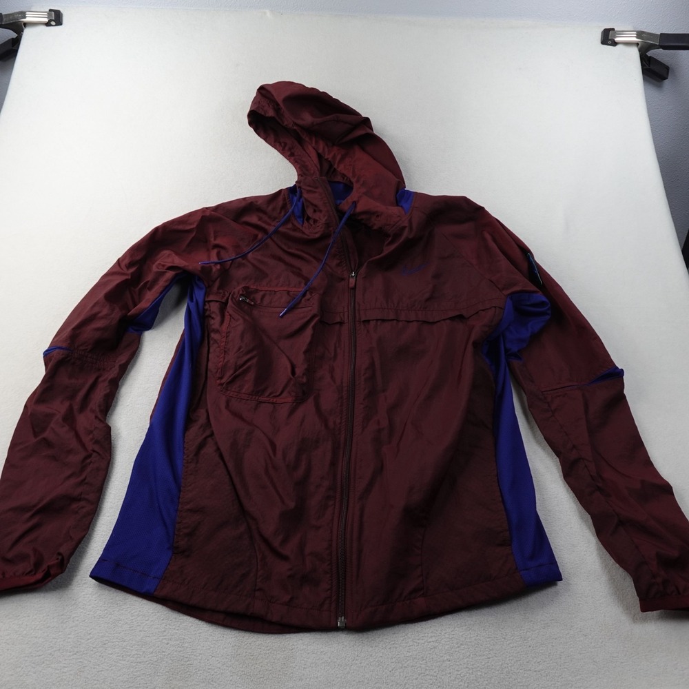 Nike Full Zip Training Jacket Mens M Burgundy Blue Hooded Running CU4999